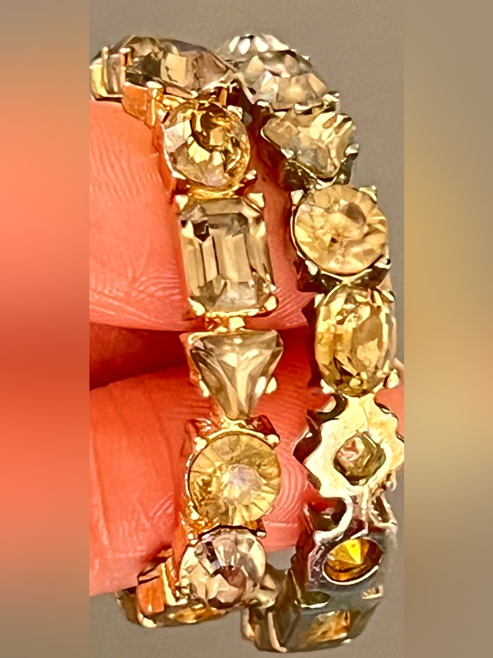 Swarovski Gema Mixed-Cut Hoop Earrings Amber Citrine UV Reactive Glow 1.75”